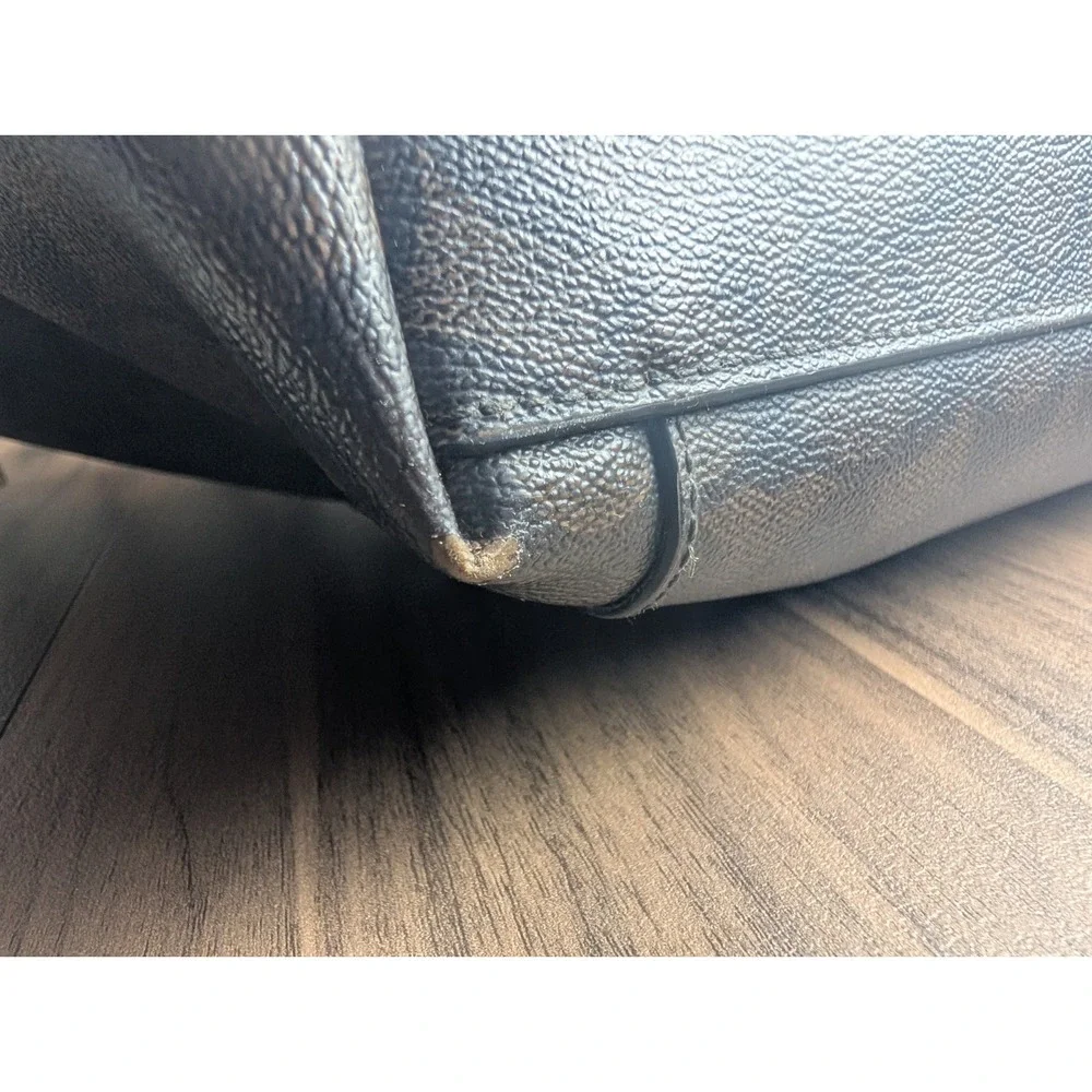 Coach Signature Zip Top Tote Bag Brown Black Canvas Leather Purse/Wallet F58318